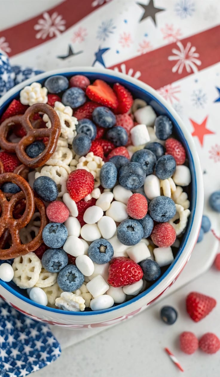 4th of July Red, White, and Blue Snack Mix – A Sweet & Salty Patriotic Treat