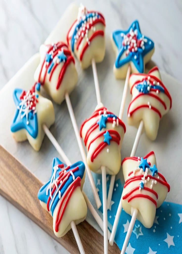 Star-Spangled Cake Pops with Red, White & Blue Candy Drizzle