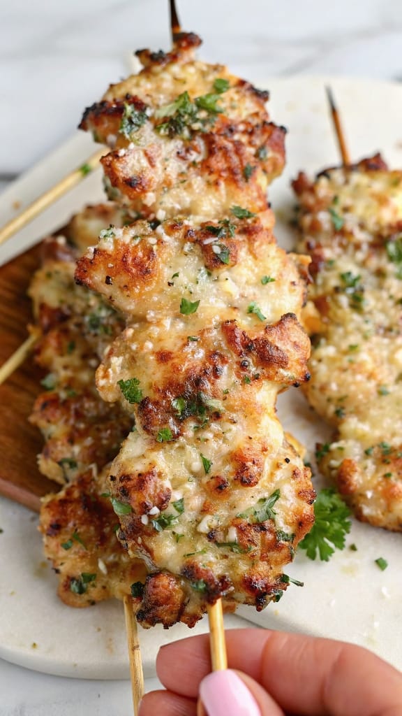 Garlic Parmesan Chicken Skewers – Juicy, Bold, and Packed with Flavor