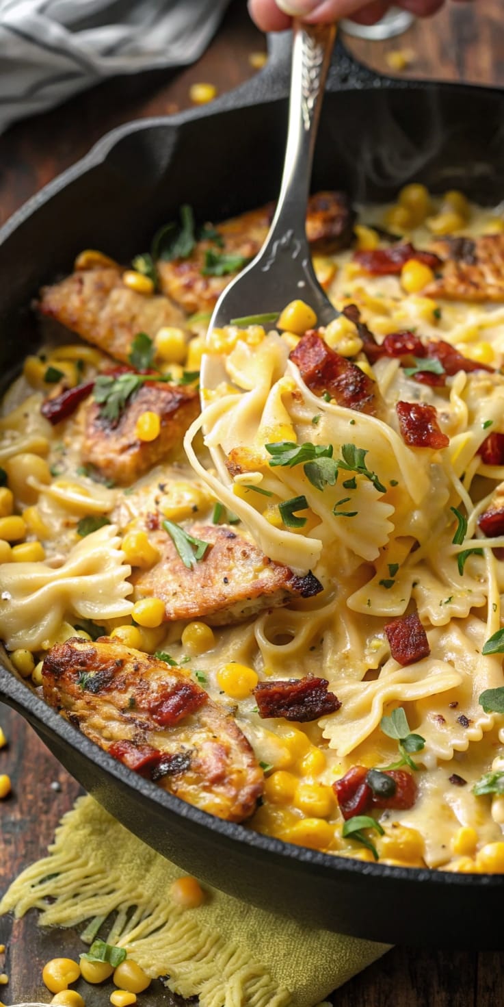 Creamy Chicken and Corn Pasta with Bacon – Rich, Comforting & Packed with Summer Sweetness