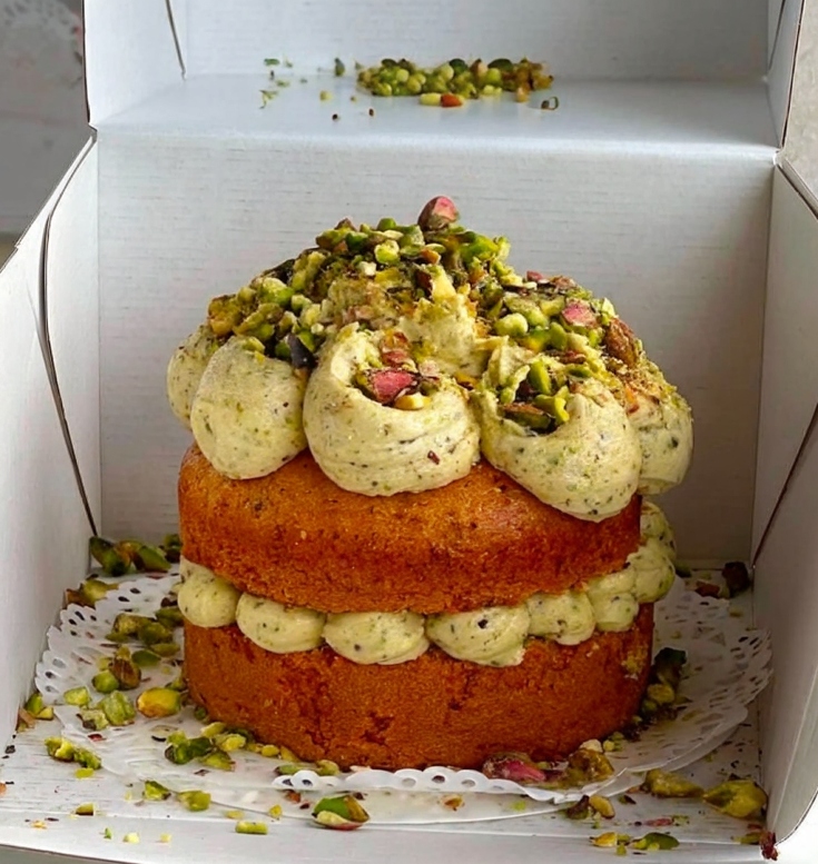 Pistachio Olive Oil Cake with Plum Berry Jam, Pistachio Chantilly & Buttercream – A Lush Layered Showstopper