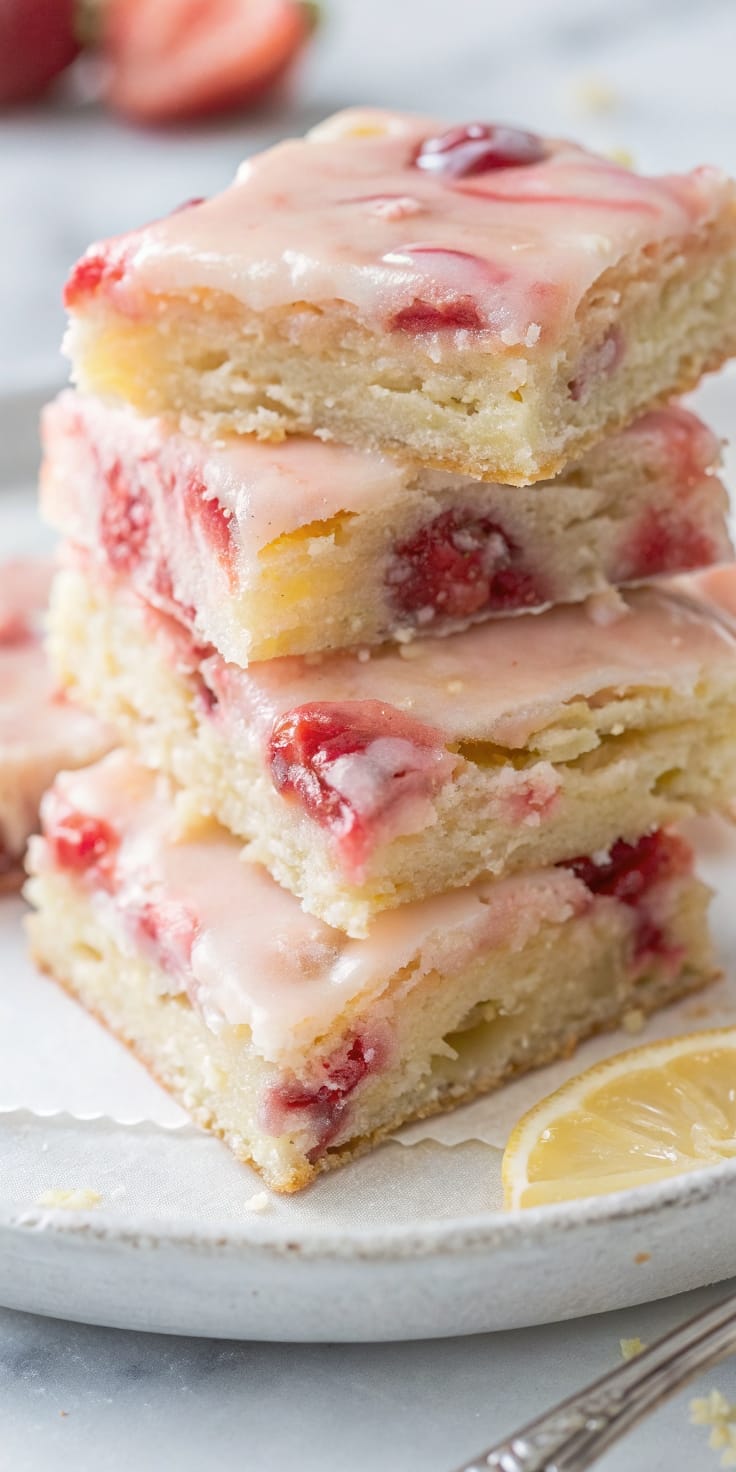 Strawberry Lemon Blondies – Soft, Zesty, and Berry-Packed Dessert Bars