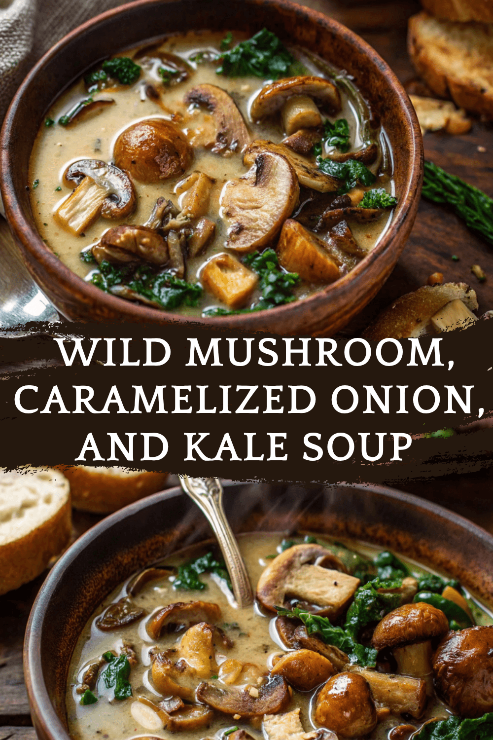 Wild Mushroom, Caramelized Onion, and Kale Soup – A Rustic, Soul-Warming Vegan Delight