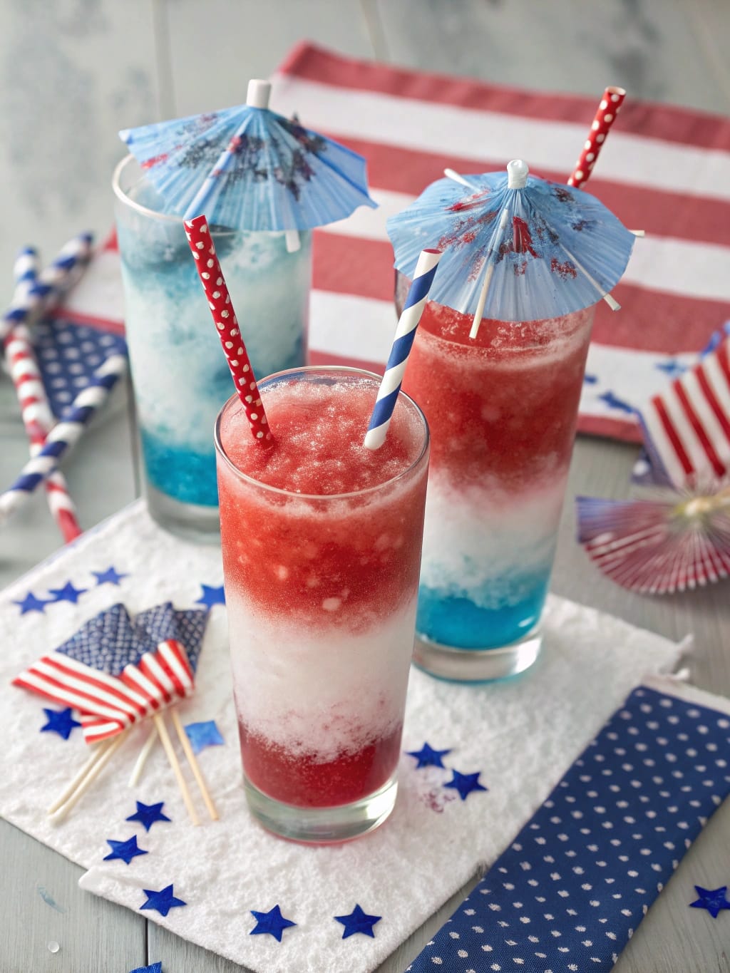 July 4th Layered Frozen Drinks – A Red, White, and Blue Patriotic Refreshment!