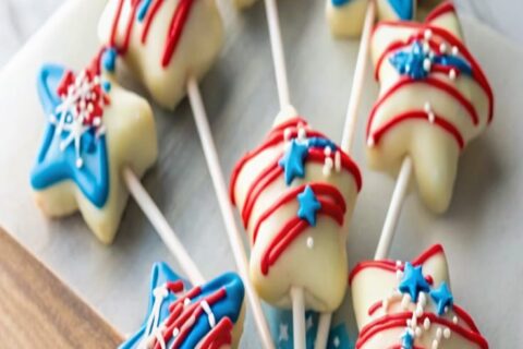 Star-Spangled Cake Pops with Red, White & Blue Candy Drizzle