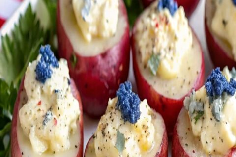 Red, White, and Blue Deviled Potatoes – A Patriotic Party Appetizer