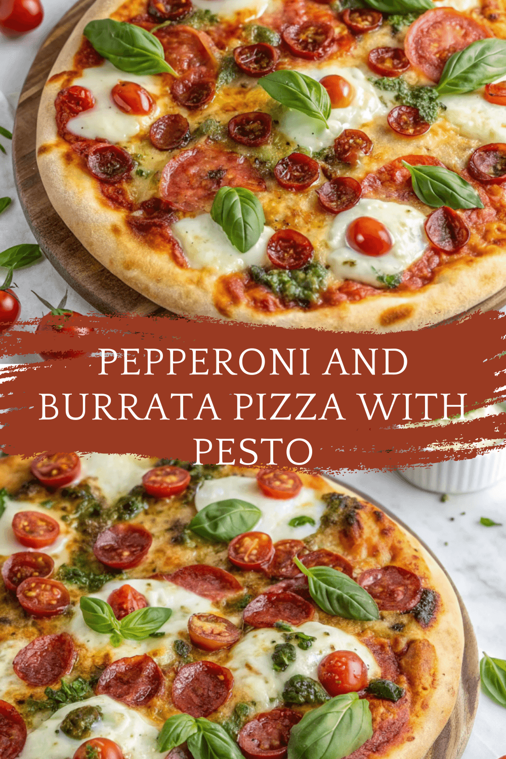 Pepperoni and Burrata Pizza with Pesto – A Melty, Cheesy Masterpiece Bursting with Flavor
