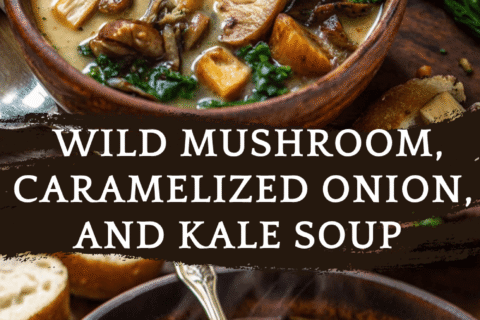 Wild Mushroom, Caramelized Onion, and Kale Soup – A Rustic, Soul-Warming Vegan Delight