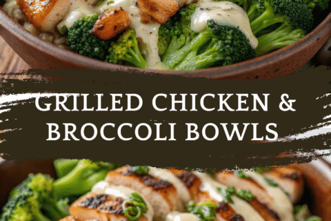 Grilled Chicken & Broccoli Bowls with Creamy Garlic Sauce – Healthy, Savory & Delicious!