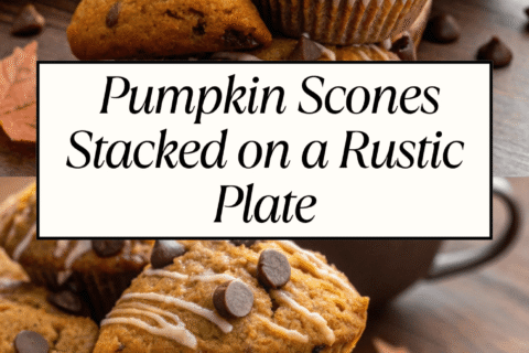 Pumpkin Scones Stacked on a Rustic Plate, Drizzled with Icing, Next to a Cup of Coffee | Warm, Spiced & Coffeehouse-Worthy